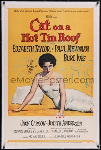 4x0143 CAT ON A HOT TIN ROOF linen 1sh 1958 classic artwork of Elizabeth Taylor as Maggie the Cat!