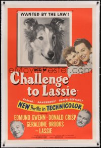 4x0144 CHALLENGE TO LASSIE linen 1sh 1949 classic canine Collie is wanted by the law, wacky image!