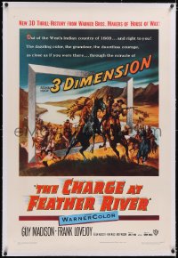 4x0145 CHARGE AT FEATHER RIVER linen 3D 1sh 1953 Guy Madison, Lovejoy, great cowboy western artwork!