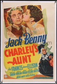 4x0146 CHARLEY'S AUNT linen 1sh 1941 great stone litho of old lady Jack Benny & Kay Francis!