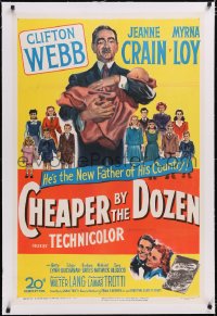 4x0147 CHEAPER BY THE DOZEN linen 1sh 1950 art of Clifton Webb holding baby with kids in background!