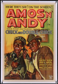 4x0148 CHECK & DOUBLE CHECK linen 1sh 1930 great Amos 'n' Andy art in their only movie, ultra rare!