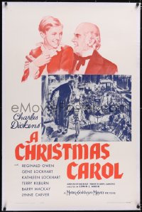 4x0153 CHRISTMAS CAROL linen 1sh R1962 Charles Dickens classic, art of Reginald Owen as Scrooge!