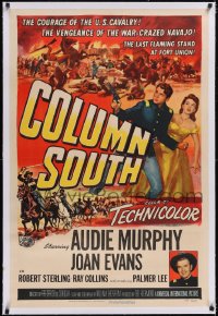 4x0160 COLUMN SOUTH linen 1sh 1953 cavalry man Audie Murphy vs war-crazed Navajo, sexy Joan Evans!