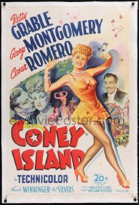 4x0162 CONEY ISLAND linen 1sh 1943 art of sexy dancer Betty Grable, Cesar Romero & George Montgomery!