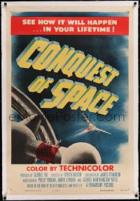 4x0165 CONQUEST OF SPACE linen 1sh 1955 George Pal sci-fi, see how it will happen in your lifetime!