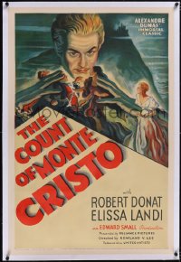 4x0172 COUNT OF MONTE CRISTO linen 1sh 1934 cool art of Robert Donat as Edmond Dantes, ultra rare!