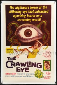 4x0178 CRAWLING EYE linen 1sh 1958 classic art of the slithering eyeball monster with female victim!