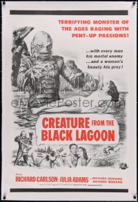 4x0180 CREATURE FROM THE BLACK LAGOON linen military 1sh R1950s art of monster & Julie Adams, rare!