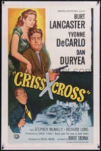 4x0182 CRISS CROSS linen 1sh R1958 cool film noir artwork of Burt Lancaster & sexy Yvonne De Carlo!