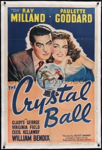 4x0185 CRYSTAL BALL linen 1sh 1943 sexy Paulette Goddard & Ray Milland looking into crystal ball!