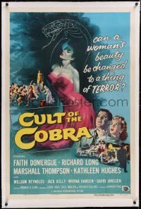 4x0186 CULT OF THE COBRA linen 1sh 1955 artwork of sexy Faith Domergue & giant cobra snake!