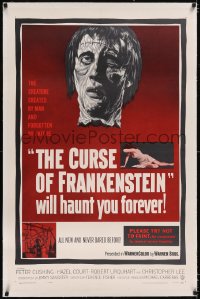 4x0188 CURSE OF FRANKENSTEIN linen 1sh 1957 cool close up artwork of Christopher Lee as the monster!