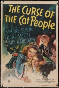 4x0189 CURSE OF THE CAT PEOPLE linen 1sh 1944 art of Simone Simon & black cat, Robert Wise,Val Lewton