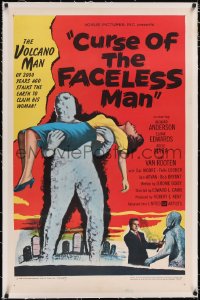 4x0190 CURSE OF THE FACELESS MAN linen 1sh 1958 ancient volcano man stalks the Earth to claim girl!