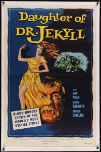 4x0200 DAUGHTER OF DR JEKYLL linen 1sh 1957 Edgar Ulmer, bestial fiend hidden in a woman's body!
