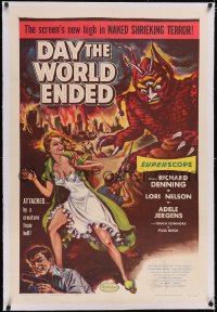4x0204 DAY THE WORLD ENDED linen 1sh 1956 Roger Corman, great art of sexy Lori Nelson & wacky monster!