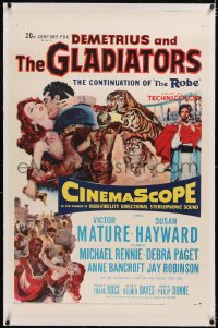 4x0213 DEMETRIUS & THE GLADIATORS linen 1sh 1954 art of Biblical Victor Mature & Susan Hayward!
