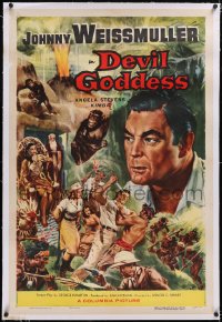 4x0218 DEVIL GODDESS linen 1sh 1955 Johnny Weissmuller is NOT Jungle Jim, Glenn Cravath art!