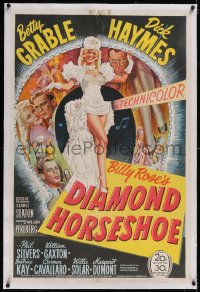 4x0220 DIAMOND HORSESHOE linen 1sh 1945 stone litho of sexiest dancer Betty Grable in skimpy outfit!