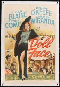 4x0225 DOLL FACE linen 1sh 1945 sexy full-length Vivian Blaine & Carmen Miranda, Perry Como, O'Keefe