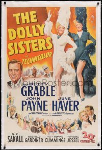 4x0226 DOLLY SISTERS linen 1sh 1945 sexy entertainers Betty Grable & June Haver in wild outfits!