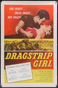 4x0231 DRAGSTRIP GIRL linen 1sh 1957 Hollywood's newest teen stars are car crazy & speed crazy!