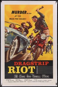 4x0232 DRAGSTRIP RIOT linen 1sh 1958 murder at 120 miles per hour, youth gone wild, classic biker art!