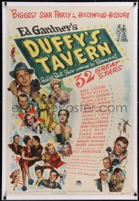 4x0234 DUFFY'S TAVERN linen 1sh 1945 art of Paramount's biggest stars including Lake, Ladd & Crosby!