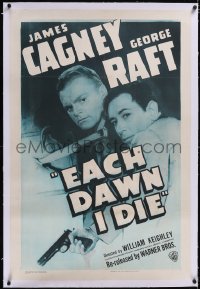 4x0235 EACH DAWN I DIE linen 1sh R1947 great close up image of prisoners James Cagney & George Raft!