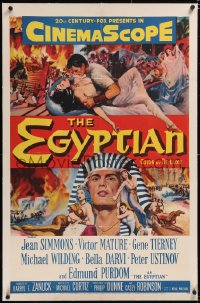 4x0239 EGYPTIAN linen 1sh 1954 Michael Curtiz, art of Jean Simmons, Victor Mature & Gene Tierney!