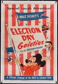 4x0241 ELECTION DAY GAIETIES linen 1sh 1953 cool political art of Mickey Mouse, Donald, Pluto!