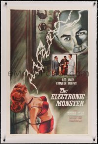4x0242 ELECTRONIC MONSTER linen 1sh 1960 Rod Cameron, artwork of sexy girl shocked by electricity!