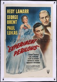 4x0248 EXPERIMENT PERILOUS linen 1sh 1944 Jacques Tourneur, art of Hedy Lamarr, George Brent & Lukas!