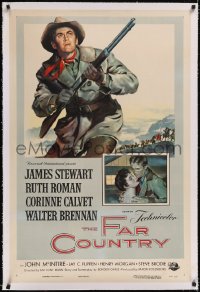 4x0253 FAR COUNTRY linen 1sh 1955 great Reynold Brown art of James Stewart with rifle, Anthony Mann!