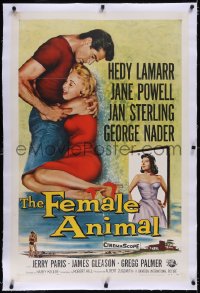 4x0254 FEMALE ANIMAL linen 1sh 1958 artwork of sexy Hedy Lamarr & Jane Powell, George Nader!