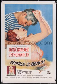 4x0255 FEMALE ON THE BEACH linen 1sh 1955 Tidman art of Joan Crawford & Jeff Chandler, Jan Sterling