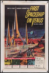 4x0262 FIRST SPACESHIP ON VENUS linen 1sh 1962 Der Schweigende Stern, German sci-fi, cool art!