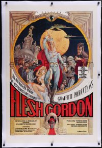 4x0267 FLESH GORDON linen 1sh 1974 sexy sci-fi spoof, wacky erotic super hero art by George Barr!