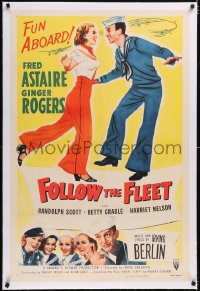 4x0272 FOLLOW THE FLEET linen 1sh R1953 dancing Fred Astaire & Ginger Rogers, music by Irving Berlin!