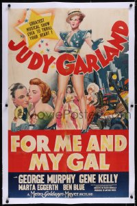 4x0273 FOR ME & MY GAL linen style C 25x40 1sh 1942 Judy Garland on Broadway with Gene Kelly, rare!