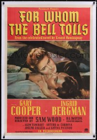 4x0274 FOR WHOM THE BELL TOLLS linen 1sh 1943 Armando Seguso art of Gary Cooper & Ingrid Bergman!