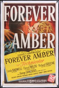 4x0275 FOREVER AMBER linen 1sh 1947 stone litho of sexy Linda Darnell & Cornel Wilde, Otto Preminger!