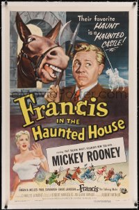 4x0276 FRANCIS IN THE HAUNTED HOUSE linen 1sh 1956 art of Mickey Rooney & Francis the talking mule!