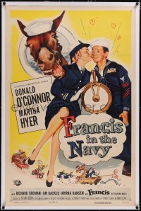 4x0277 FRANCIS IN THE NAVY linen 1sh 1955 sailor Donald O'Connor & Martha Hyer + talking mule, rare!