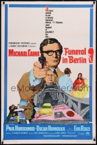 4x0282 FUNERAL IN BERLIN linen 1sh 1967 art of Michael Caine pointing gun, directed by Guy Hamilton!