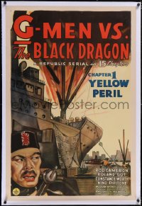 4x0285 G-MEN VS. THE BLACK DRAGON linen chapter 1 1sh 1943 Republic serial, cool art, Yellow Peril!