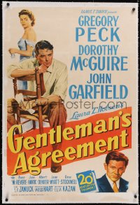 4x0292 GENTLEMAN'S AGREEMENT linen 1sh 1947 Elia Kazan, Gregory Peck, Dorothy McGuire, John Garfield