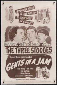 4x0294 GENTS IN A JAM linen 1sh 1952 Three Stooges Moe, Larry & Shemp head over heels in love, rare!