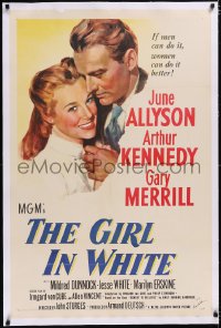 4x0303 GIRL IN WHITE signed linen 1sh 1952 art of pretty female doctor June Allyson & Arthur Kennedy!